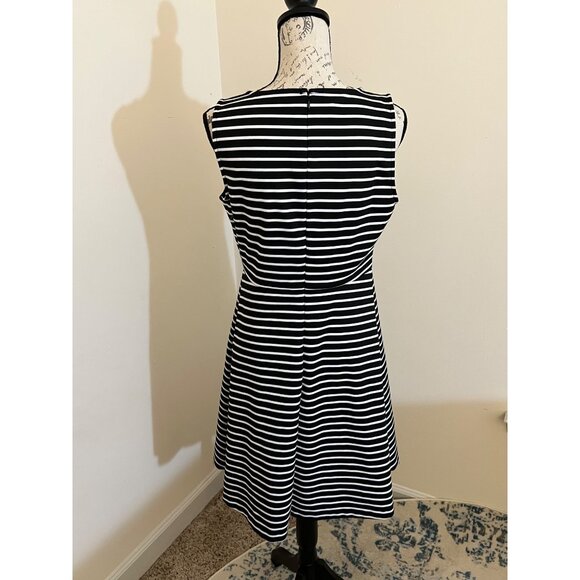 Talbots Stripe Sleeveless Skater Dress Fit Flare Black White Knit  Med Petite MP - Picture 2 of 9